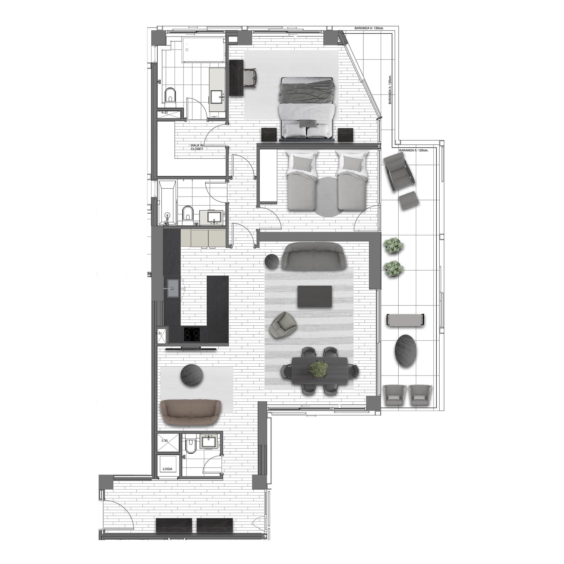 Plano del departamento · Two-Bedroom Loft Apartment
