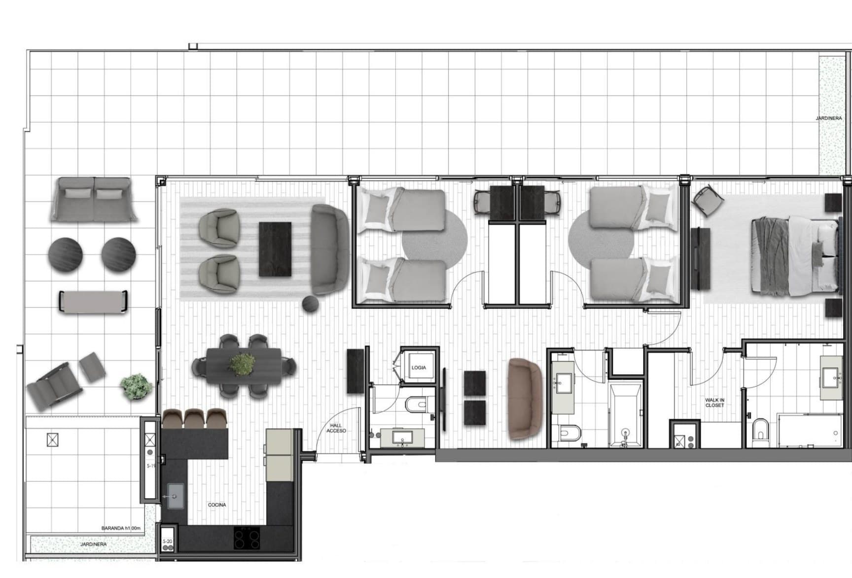 Plano del departamento · (PH) Three-Bedroom Deluxe Apartment